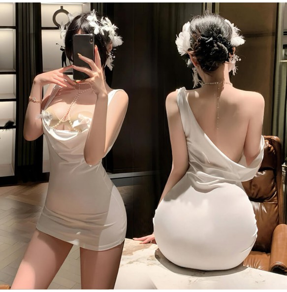 FEE ET MOI - Mysterious Venus Chest Chain Bodycon Dress (White)